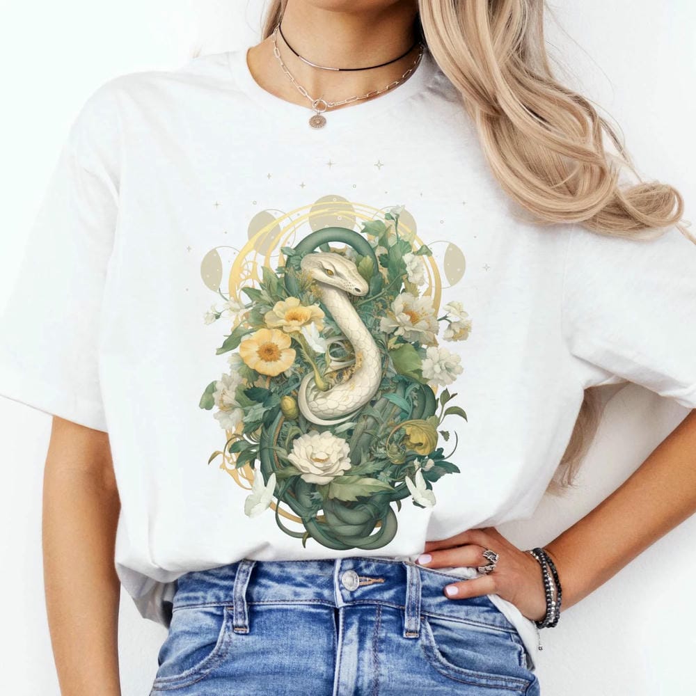 Whimsical Snake Print Shirt Vintage Dark Acedemia Fantasy TShirt Funny Cottagecore Animal Print Y2K Unisex Shirt Streetwear