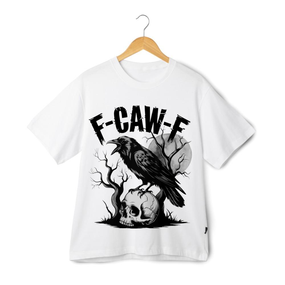F-Caw-F Crow Graphic T-Shirt Dark Raven Art Minimal Gothic Streetwear Tee L