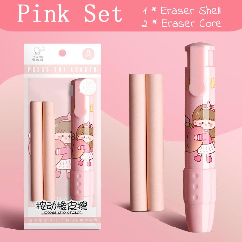 3in1 Press Eraser Pen Set Cute Retractable Rubber Push-pull Mechanical Eraser Art Stationery School Office Correction Supplies