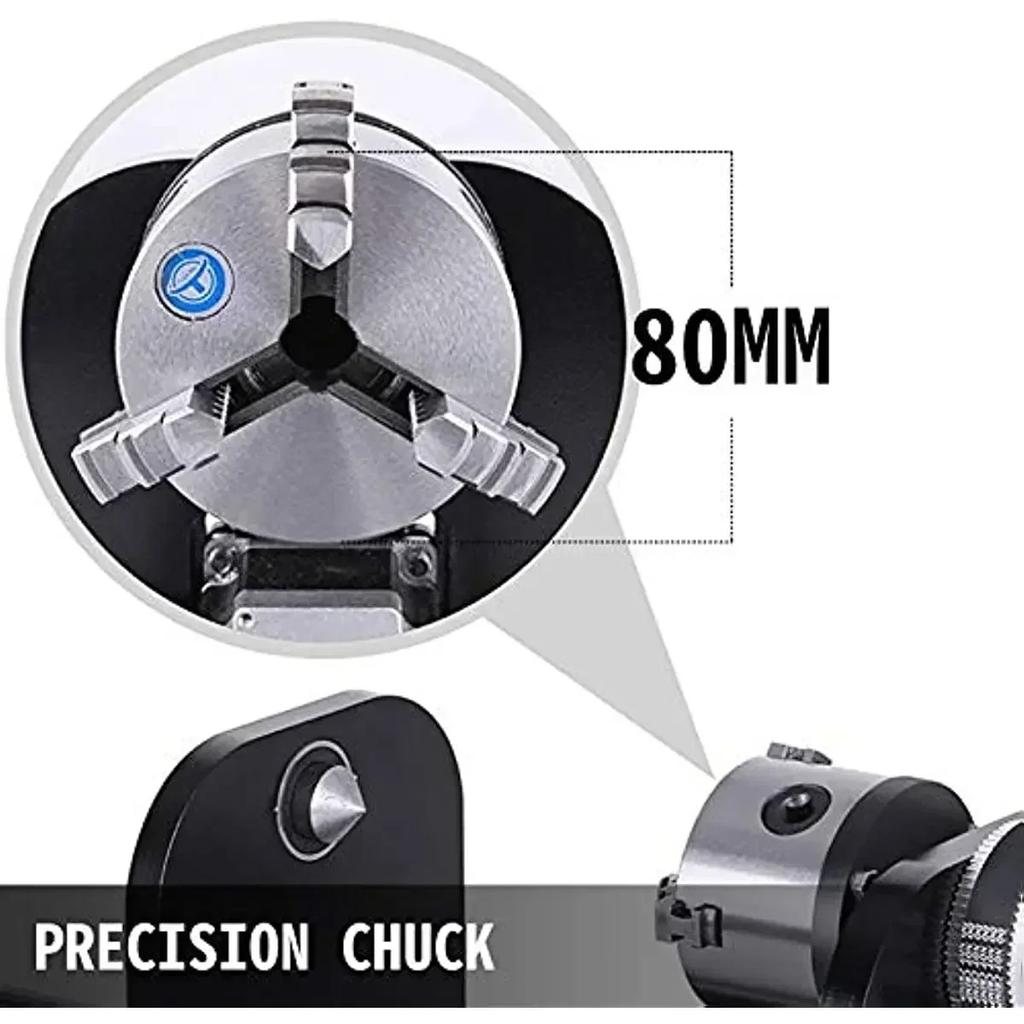 CNC Router Rotary Axis 80mm 3-Jaw Spiral Chuck Router Axis Measuring for CO2 Laser Engraving Cutting Machine Tailstock A-Axis