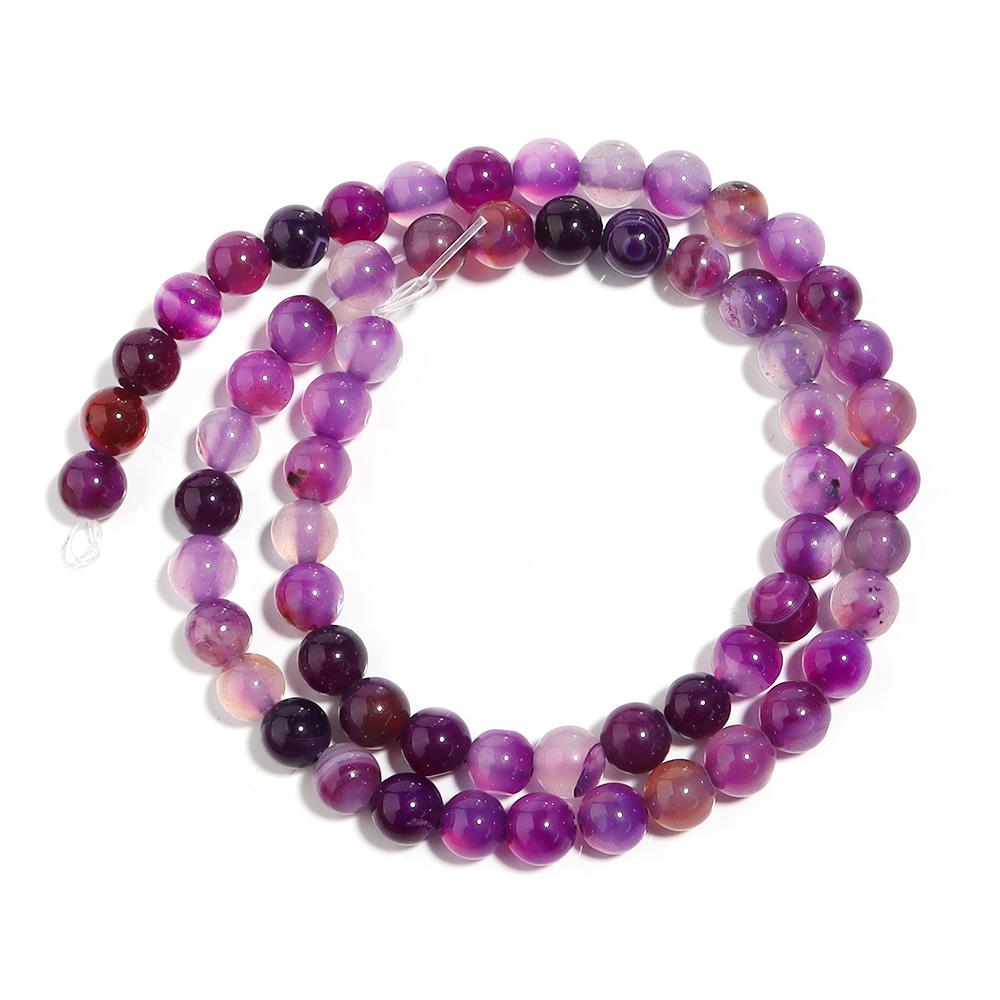 1 Strang Lila Natürlicher Achat Lose Perlen Edelsteinperlen Natursteinperlen Gestreift für Schmuckherstellung DIY Armband Halskette