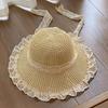 (One Size, Beige) Women Summer Straw Hat Bucket Cap Lace Patchwork Bucket Hats UV Protection Beach Holiday Sun Hat