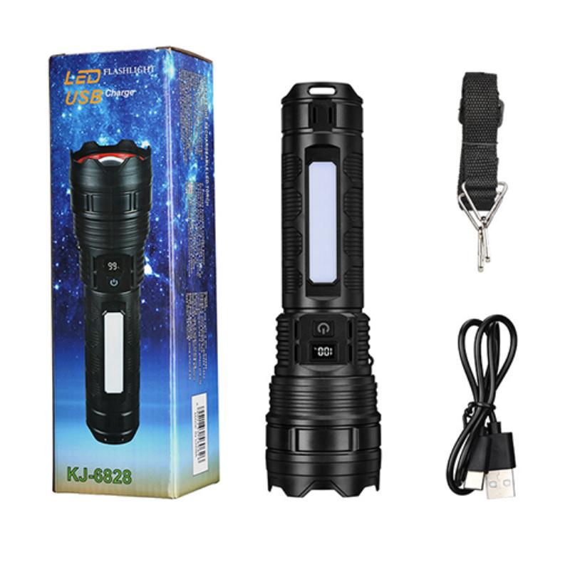 Strong Flashlight USB Type-C Rechargeable Outdoor Lighting Side Light Battery Display Large Capacity ABS Burst Flash Zoom