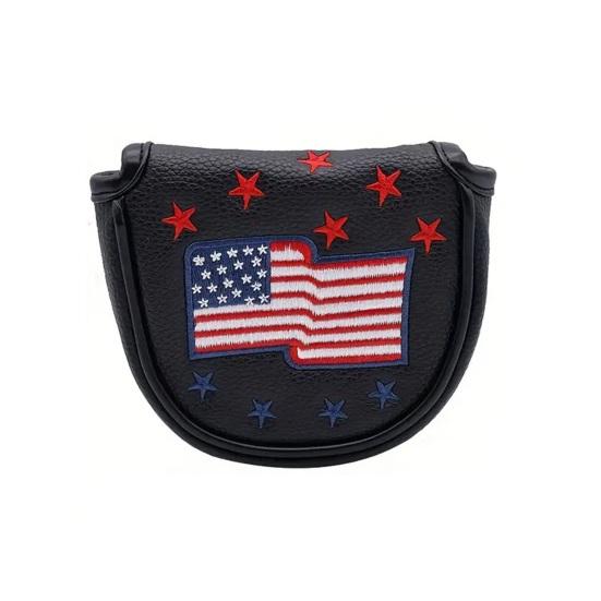 Golf Club Head Cover for Woods Driver Fairway Hybrid Faux Leather Mallet Putter Covers with Magnetic Closure US Flag Pattern Blade Headcover Protector