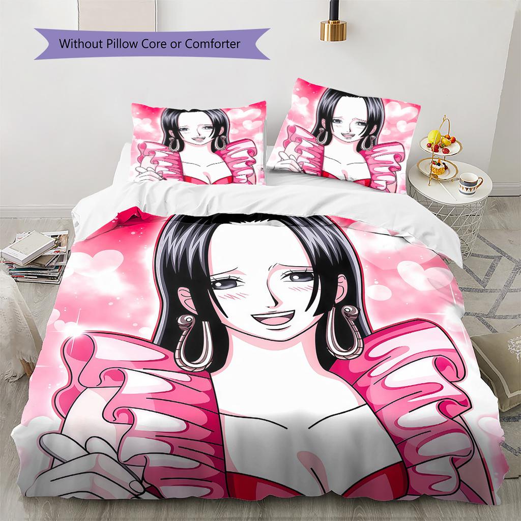 Anime One Piece Cartoon Pattern Bedding Quilt Set Quilt Cover Pillowcase Home Birthday Gift(1 * Duvet Cover + 2 * Pillowcase, Without Core)