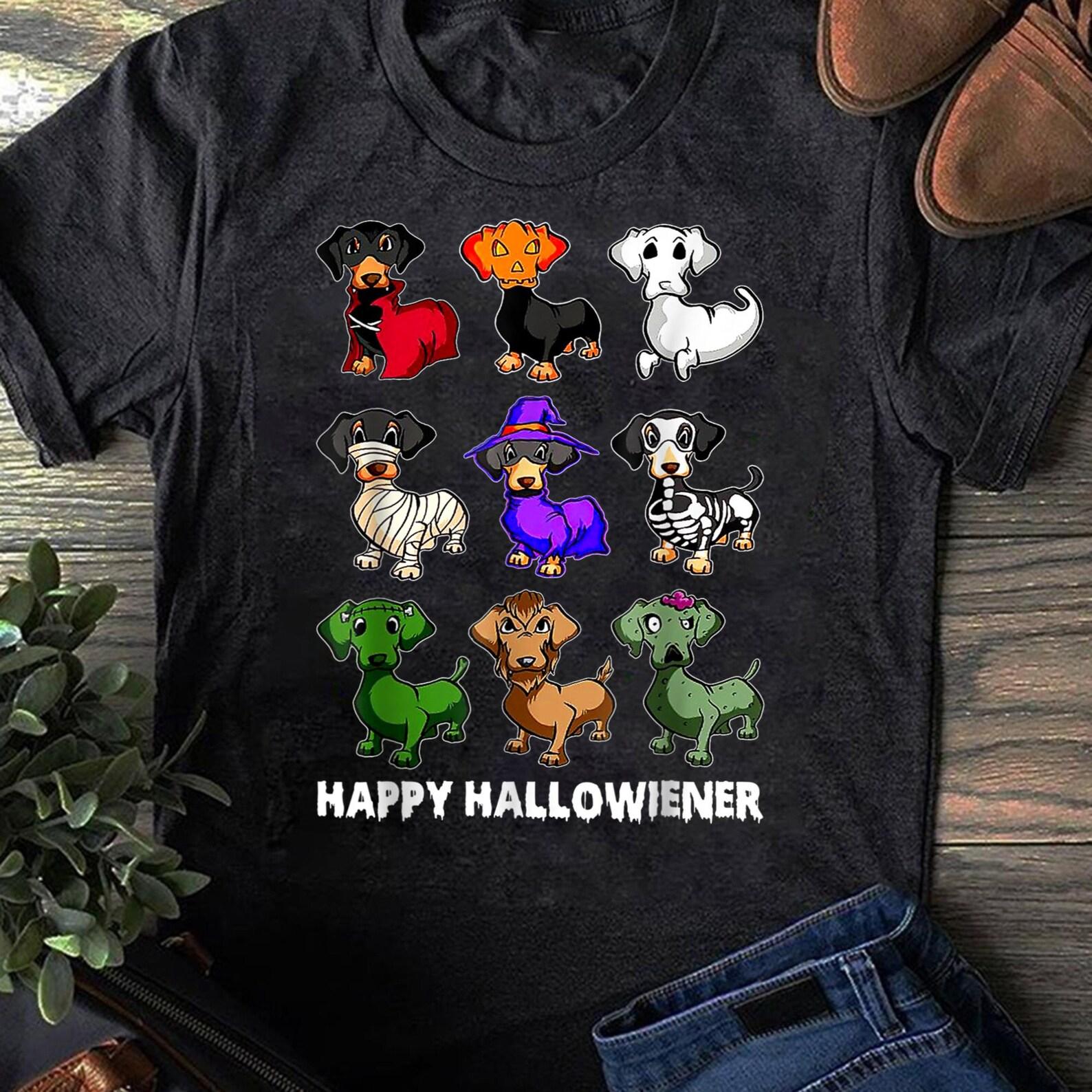 Funny Halloween Dachshund T-Shirt: Happy Halloweiner Dog Lover Gift L