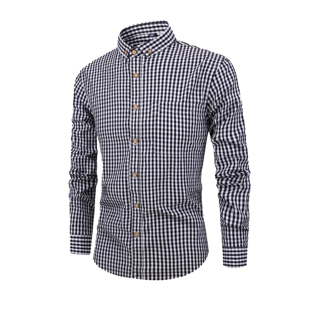 Men's Large-sized Checked Long-sleeved Shirt, Digital Printed Lapel Light Button Shirt For Men