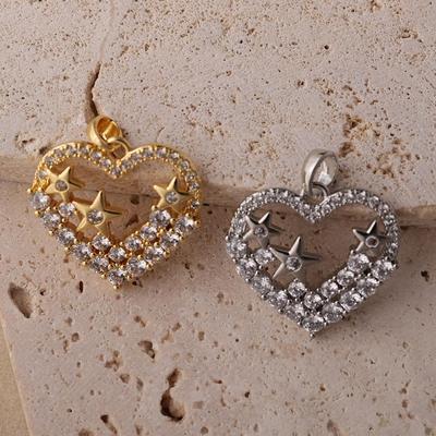 Collana e Braccialetto Charms a Forma di Cuore e Stella con Strass Placcati Ottone Fai da Te Coreani