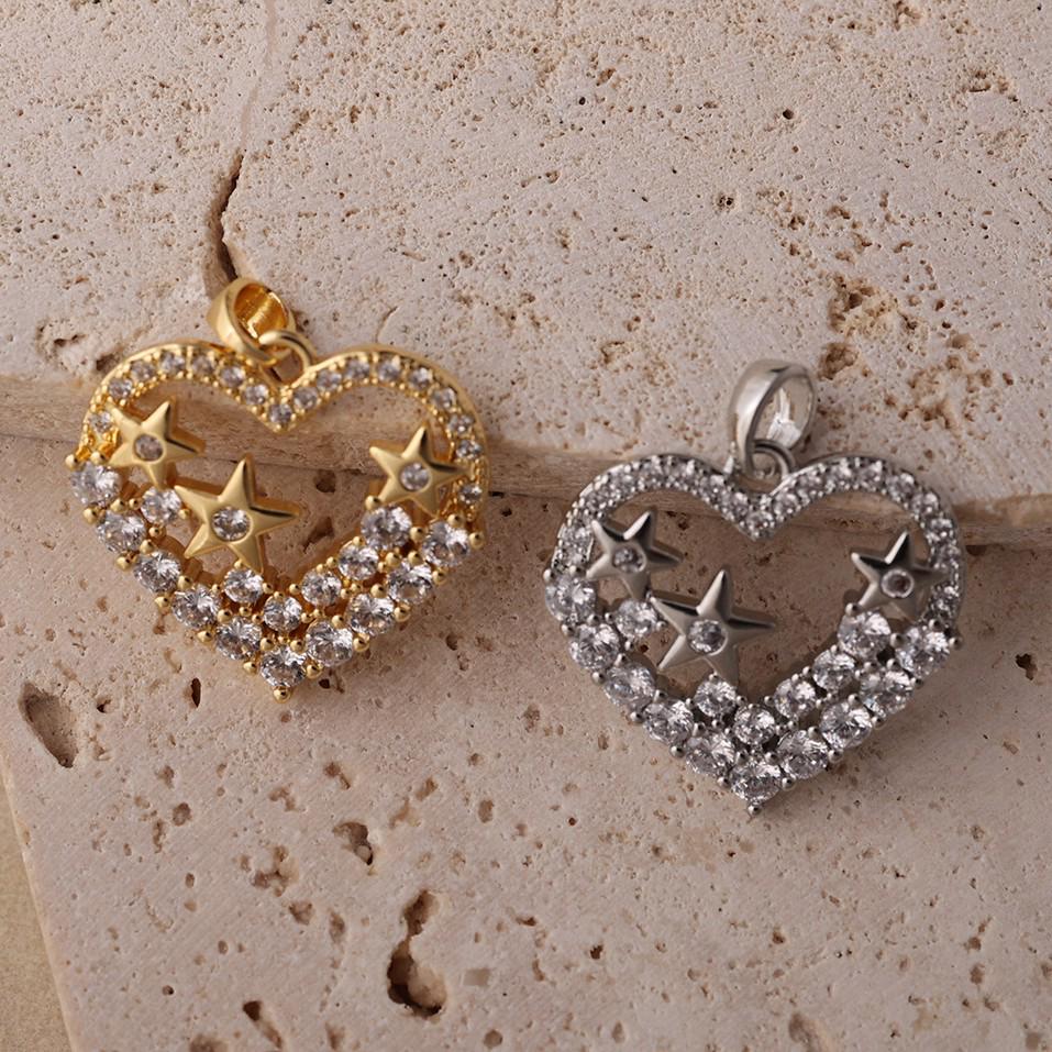 Collana e Braccialetto Charms a Forma di Cuore e Stella con Strass Placcati Ottone Fai da Te Coreani