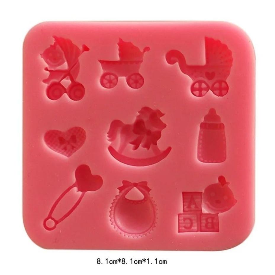1 Pcs Baking Tools DIY Flip Sugar Cakes Baby Carriages Baby Bottles Bottles Letters Trojans Toys Silicone Clay Mold