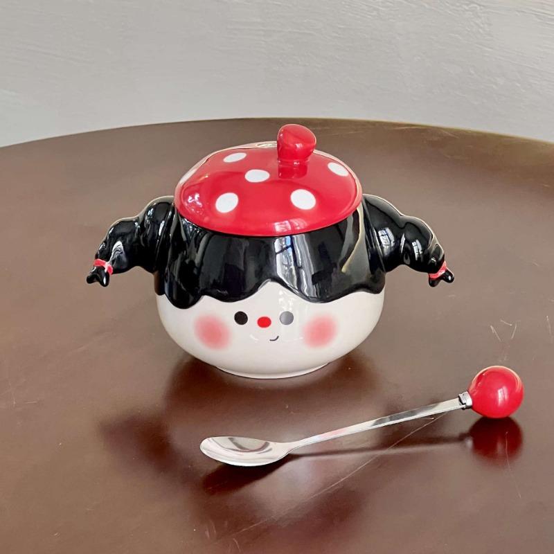 Hochwertiger geflochtener süßer Keramiktasse für kleine Mädchen mit Deckel Löffel Paar Frühstück Kaffeetasse Büro Wasserbecher