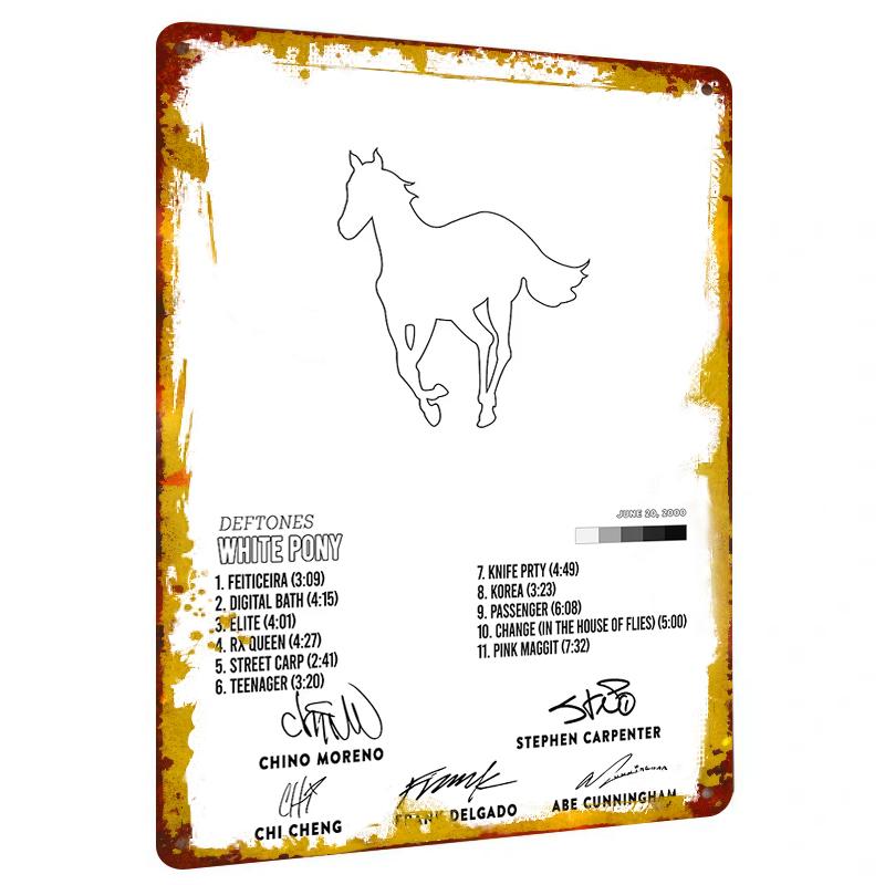 Deftones White Pony Album Cover Custom Metal Wall Art Decor with Band Signatures 20x30cm（7.8x11.8inch）