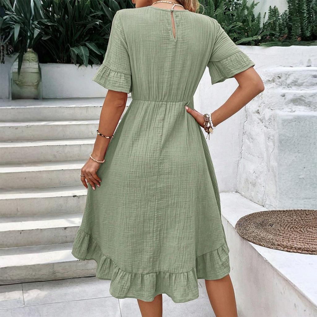 Damska Luźna Codzienna Sukienka Modowa z Falbankami i Krótkim Rękawem
