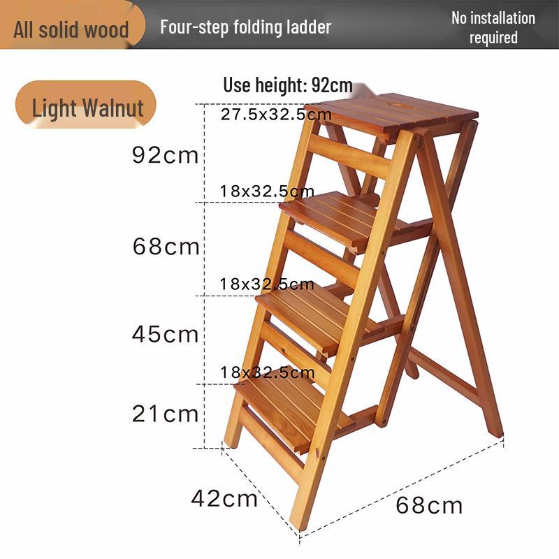 Solid Wood Multifunctional Folding Ladder-Chair: Indoor Portable 4-Step Stool & Climbing Ladder