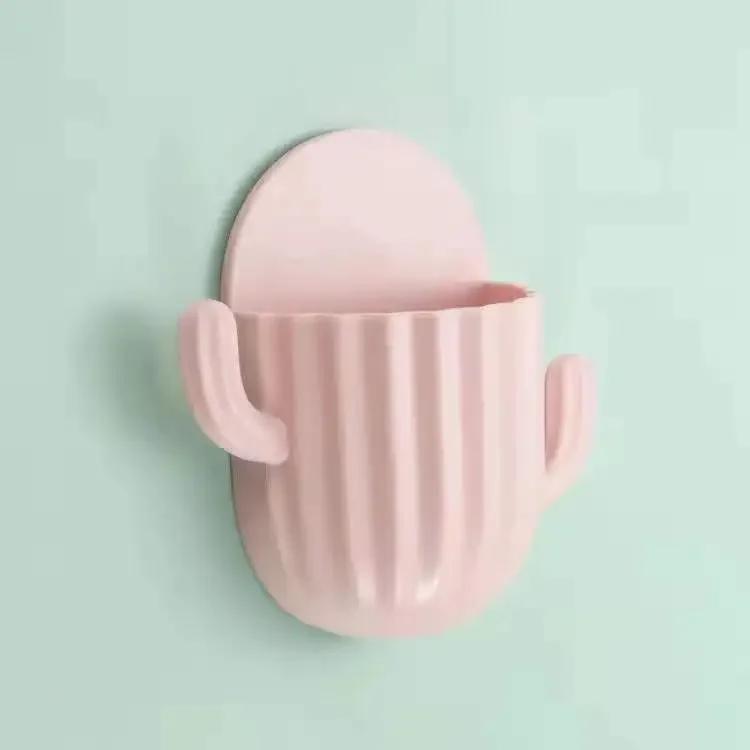 

Настенная самоклеящаяся полка для хранения, держатель для зубной пасты, держатель для щеток, держатель для зубных щеток кактуса, настенный аксессуар для ванной комнаты розовый