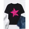 European Size Women's White Polyester T-Shirt with Pink Star Graphic - Casual, Comfortable, and Versatile for Home