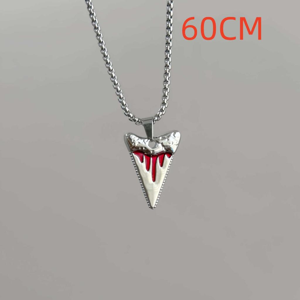 Hip-hop Personality Red Drip Glaze Sliver Color Shark Tooth Pendant Necklace Earrings for Women Men Punk Couples Jewelry Sets