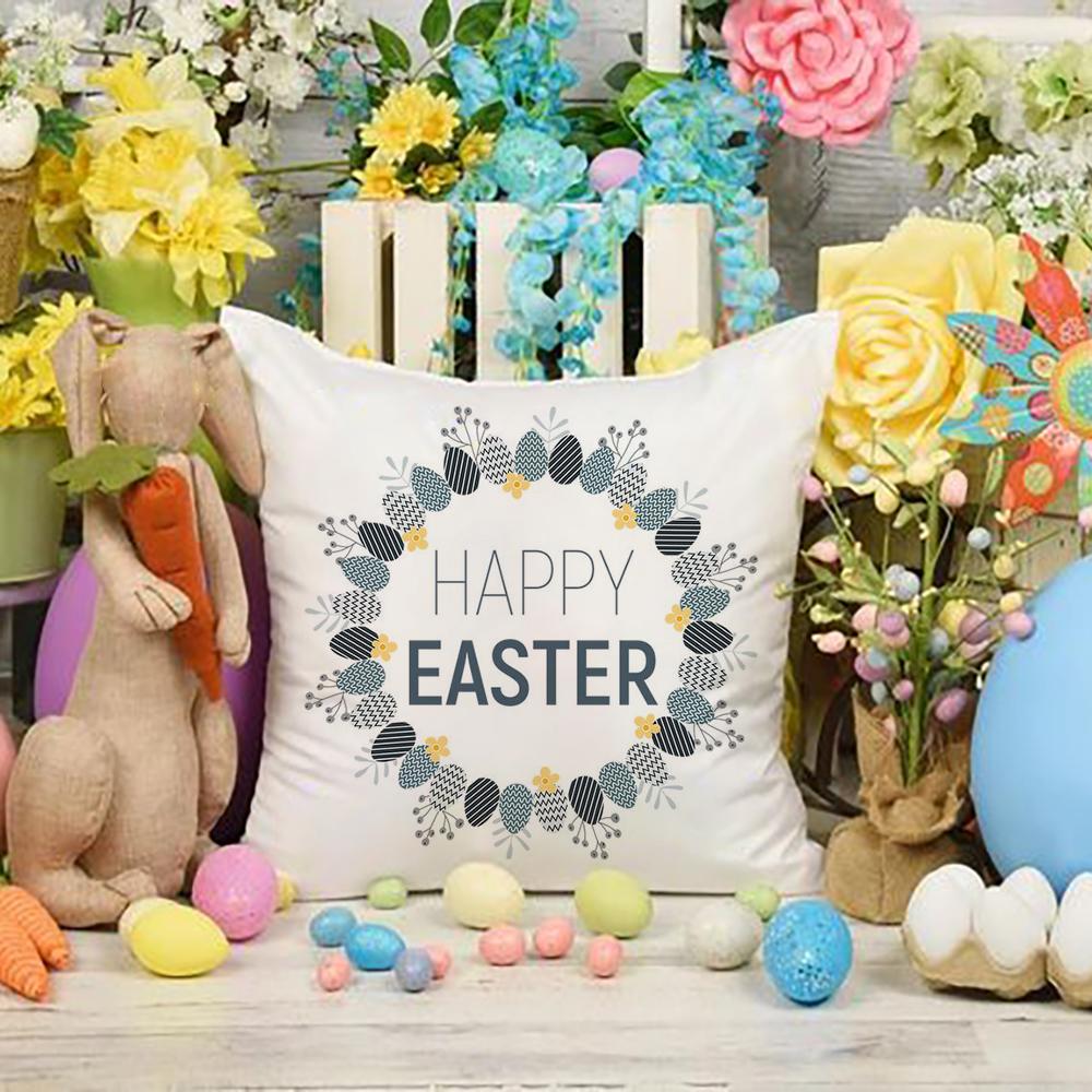 Happy Easter Flowers Polyester Cushion Cover Home Sofa Decor Living Room Bedroom Office Throw Pillow Cases Christian Easter Gift