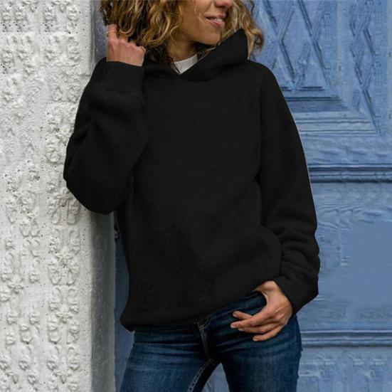 

Женская осенне-зимняя толстовка с капюшоном, однотонная, с длинным рукавом, толстая теплая эластичная манжета, мягкий пуловер средней длины, женская весенняя толстовка