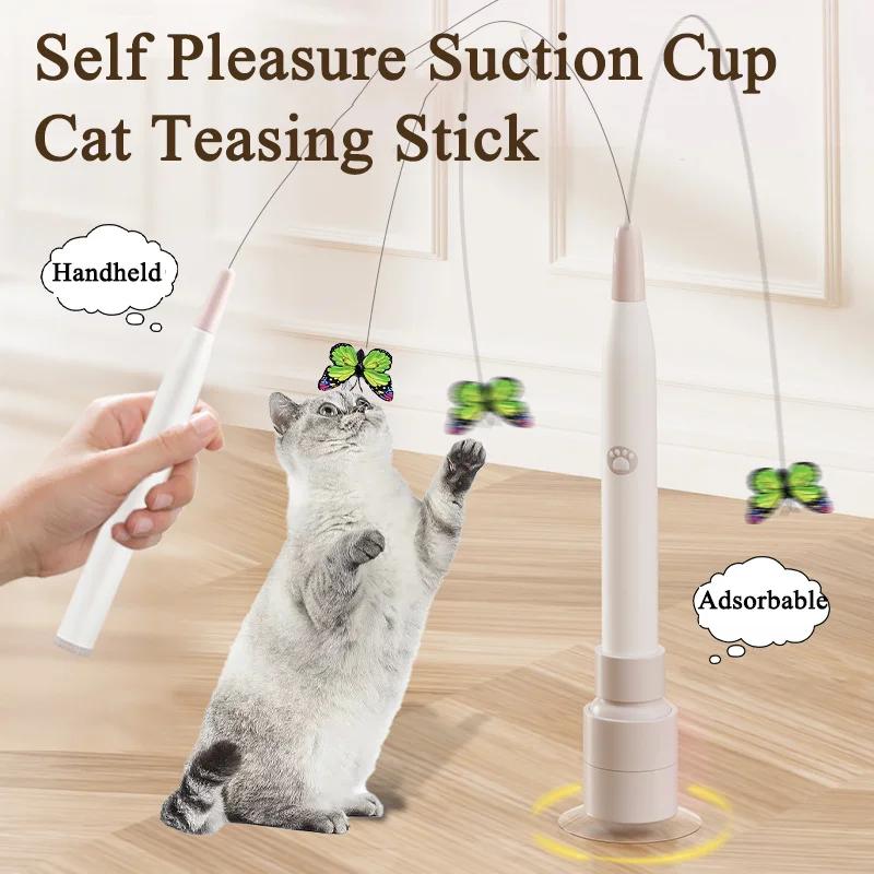 Saugknopf Elektrischer Katzen-Teaserstab Selbstspiel Langeweileabbau Automatisches Interaktives Katzenspielzeug Adsorbierbar Handheld Hochbelastbar Katze