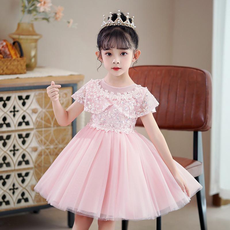 Children's Formal Dance Princess Dress: Puffy Gauze Flower Girl Outfit, Short Sleeve, Suitable for June 1 Performances
