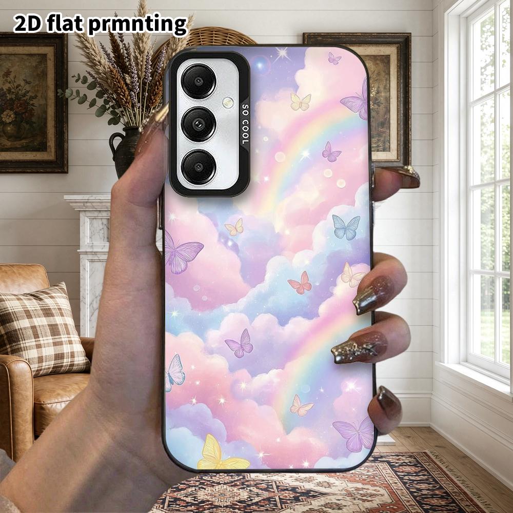 Phone Case: 2D Flat Samsung Galaxy A34 A35 M05 M06 S20 S22 S21 FE Plus 5G Protective Case, Couple Style, Rainbow Cloud Butterfly, Christmas and Hallow