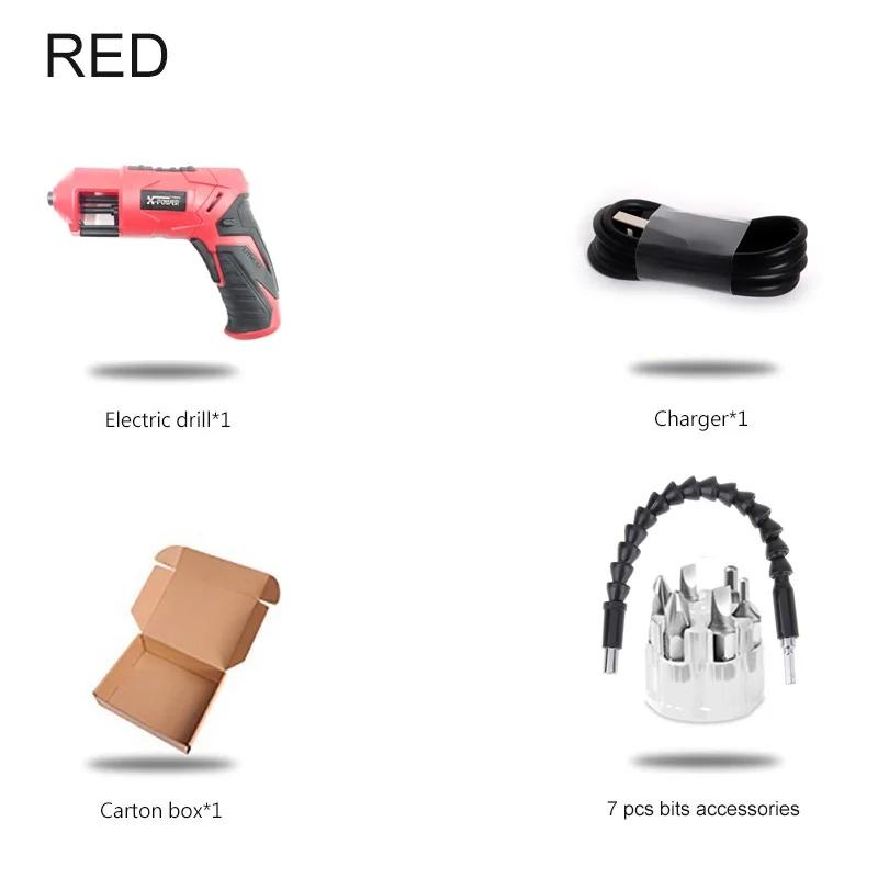 

Pistol design Mini Cordless Electric Screwdriver rechargeable Lithium Battery with LED Lighting and Head for Home DIY for 7 PCS
