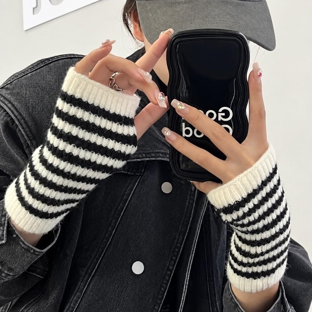 Striped Arm Warmers Knitted Fingerless Gloves Gifts Wrist Warmers Women