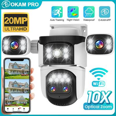 OKAM PRO HD 20MP WiFi Camera with Four Lenses 3 Screens 10x Zoom Outdoor Camera IP66 Waterproof Two-Way Intercom Smart Tracking PTZ Camera