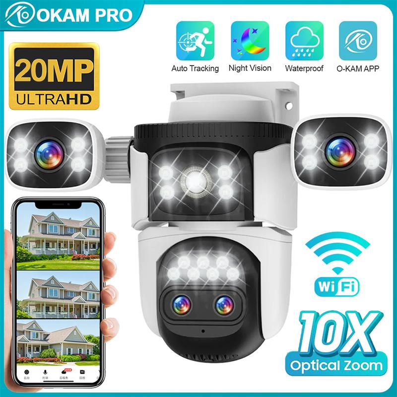 

OKAM PRO HD 20MP WiFi Camera with Four Lenses 3 Screens 10x Zoom Outdoor Camera IP66 Waterproof Two-Way Intercom Smart Tracking PTZ Camera Camera