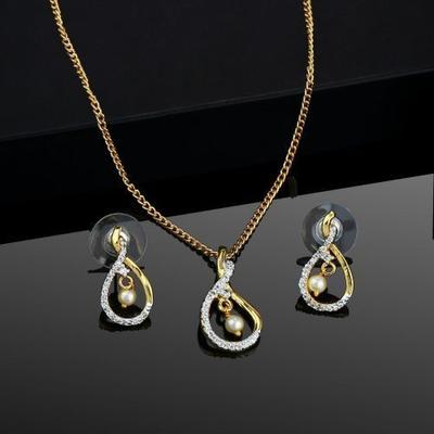 Gold Plated American Diamond Oval Loop Chain Necklace Set for Women/Girls