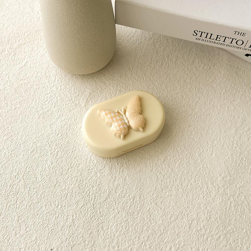 Candy Color Contact Lenses Box Cute Bow Portable Contact Lens Case with Tweezer Suction Stick Set for Travel Kit Holder