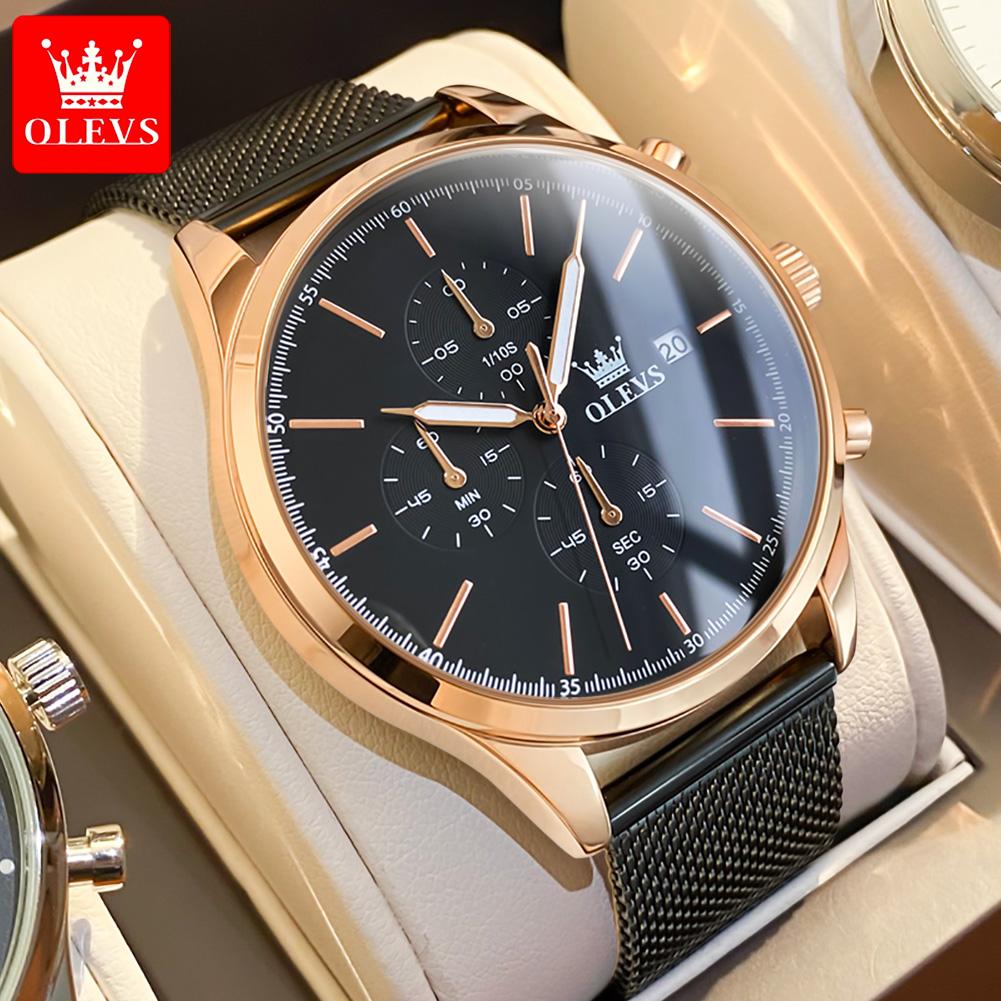 OLEVS 2881 Original Men's Watch Mesh Steel Strap Classic Small Dial Chronograph Calendar Wristwatch Luxury Quartz Watch for Man
