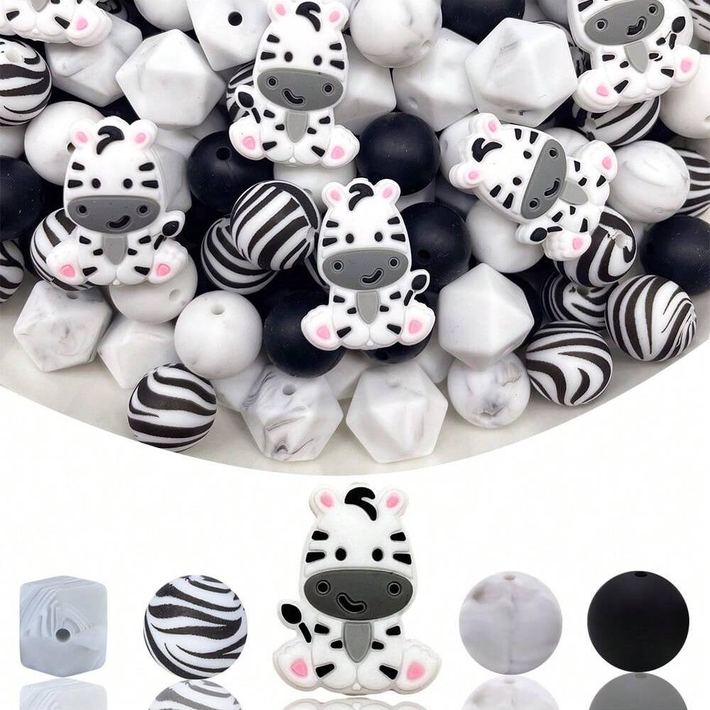 30PCS Silicone Bead Set - Cute Dinosaur, Plant & Flower Designs for DIY Jewelry, Keychains, Bracelets & Craft Pens