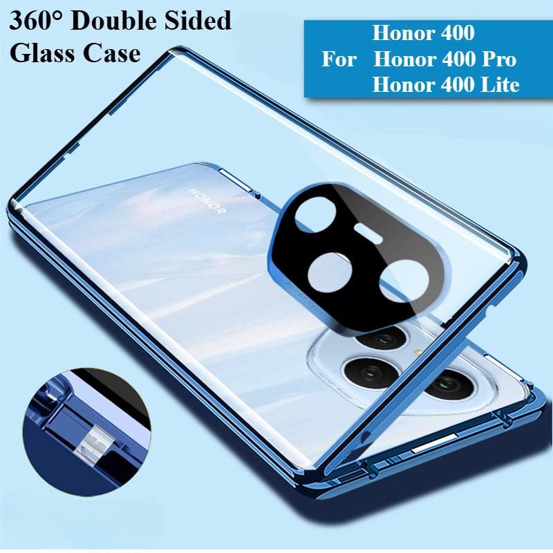 360° Clear Double Sided Glass Magnetic Adsorption Metal Bumper Phone Case for Honor 400 400 Pro 400 Lite Hidden Buckle Lens Protect Shockproof Cover