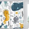 Cartoon Shower Curtain Ocean Animals Blue Whale Tropical Fish Lion Plantes Kids Bathroom Decor Polyester Bath Curtain with Hooks