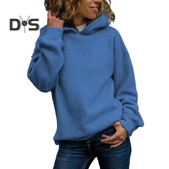 

Осень-зима Женская толстовка с капюшоном, плотная, однотонная, свободная, с длинными рукавами, эластичные манжеты, теплый спортивный топ, повседневный стиль, уличная одежда, толстовка с капюшоном L