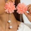 Große Stoffblumen-Ohrringe Boho Faux-Perlen Hänge-Ohrringe Lange Strass-Quasten-Ohrringe für Feiertage Urlaubs-Partys Strand