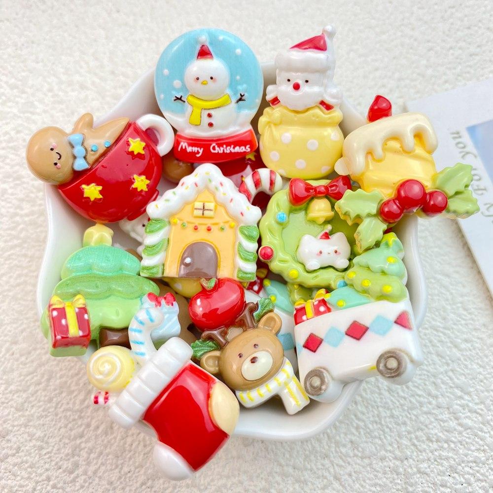 10 Stück Neu Mini Niedlich Cartoon Weihnachten Haus Kinder Spaß Tiere Serie Flache Rückseite Harz Cabochons DIY Schmuck Basteln Dekoration