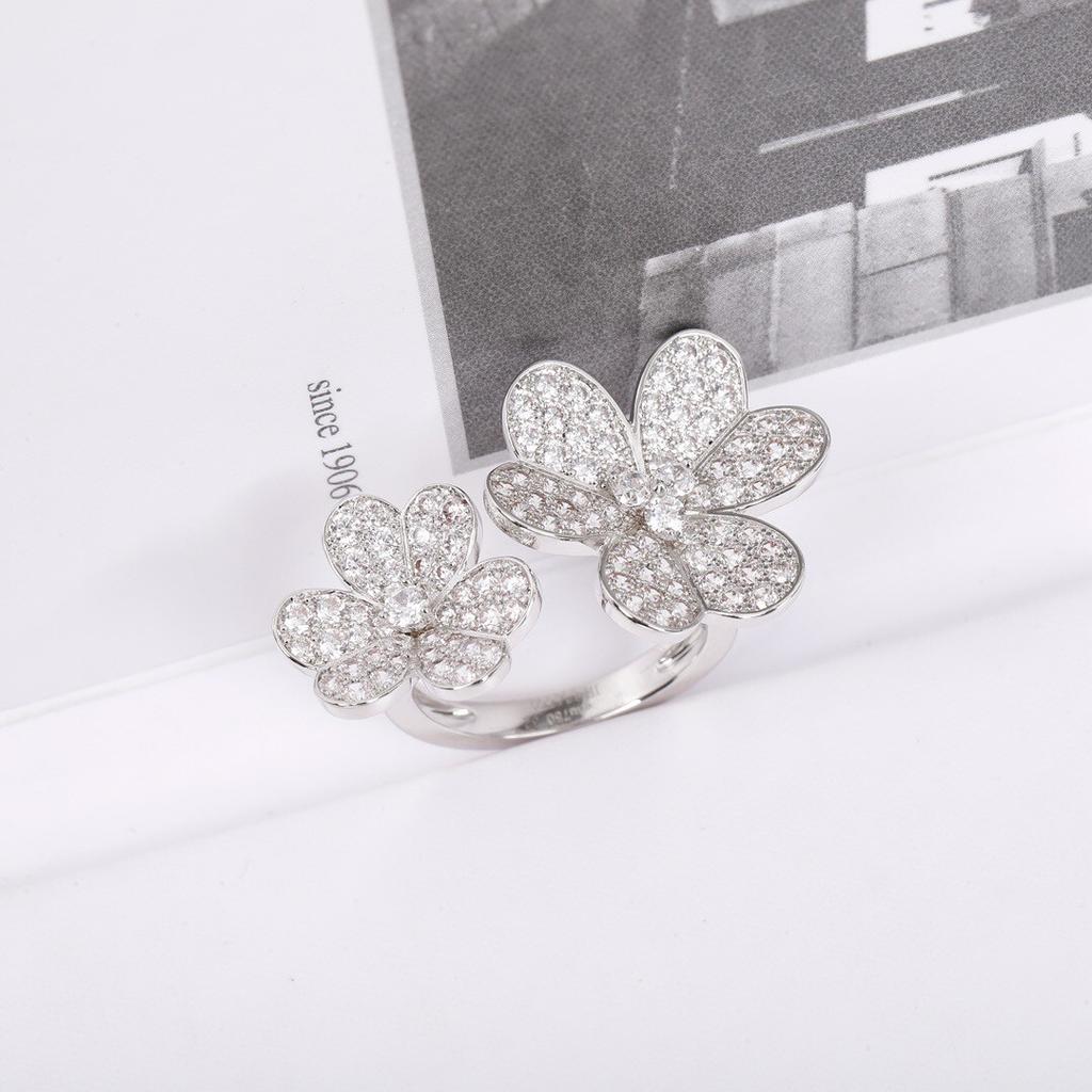 Hot Sale Famous Brand Party Luxury Jewelry For Women Anniversary Gifts Zicons Rose Gold Color Double Flowers Adjustable Rings