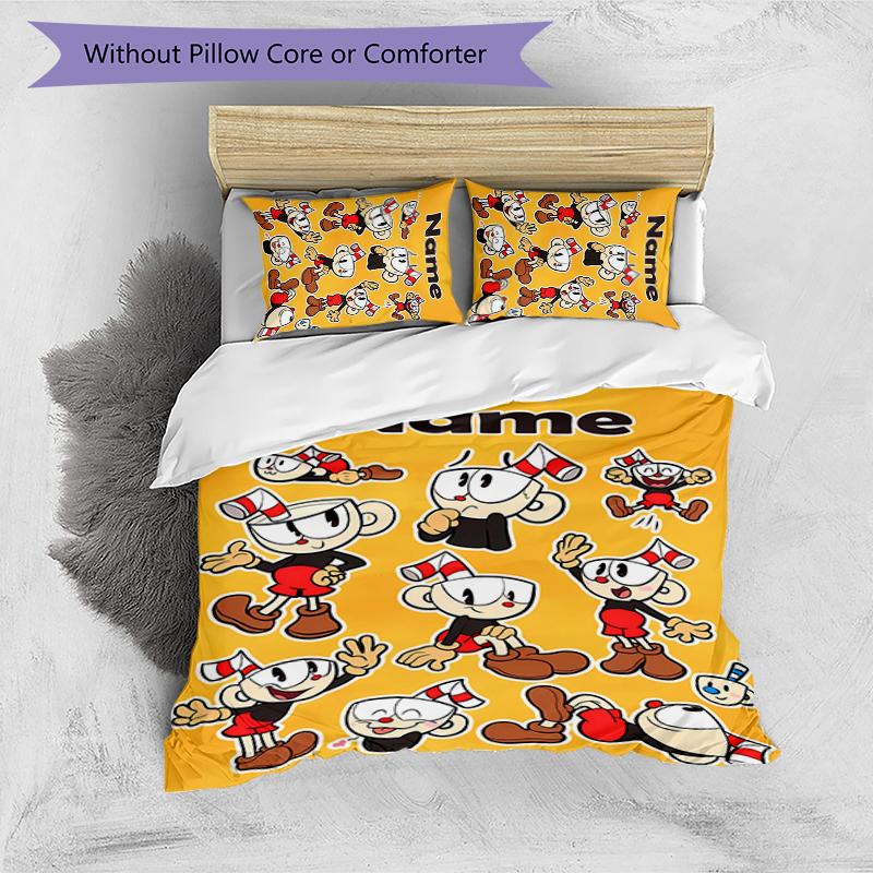 3pcs Custom Name Cuphead Bedding Set Duvet Cover Closure Includes 1 Duvet Cover & 2 Pillowcases for All Seasons Bedroom Decor
