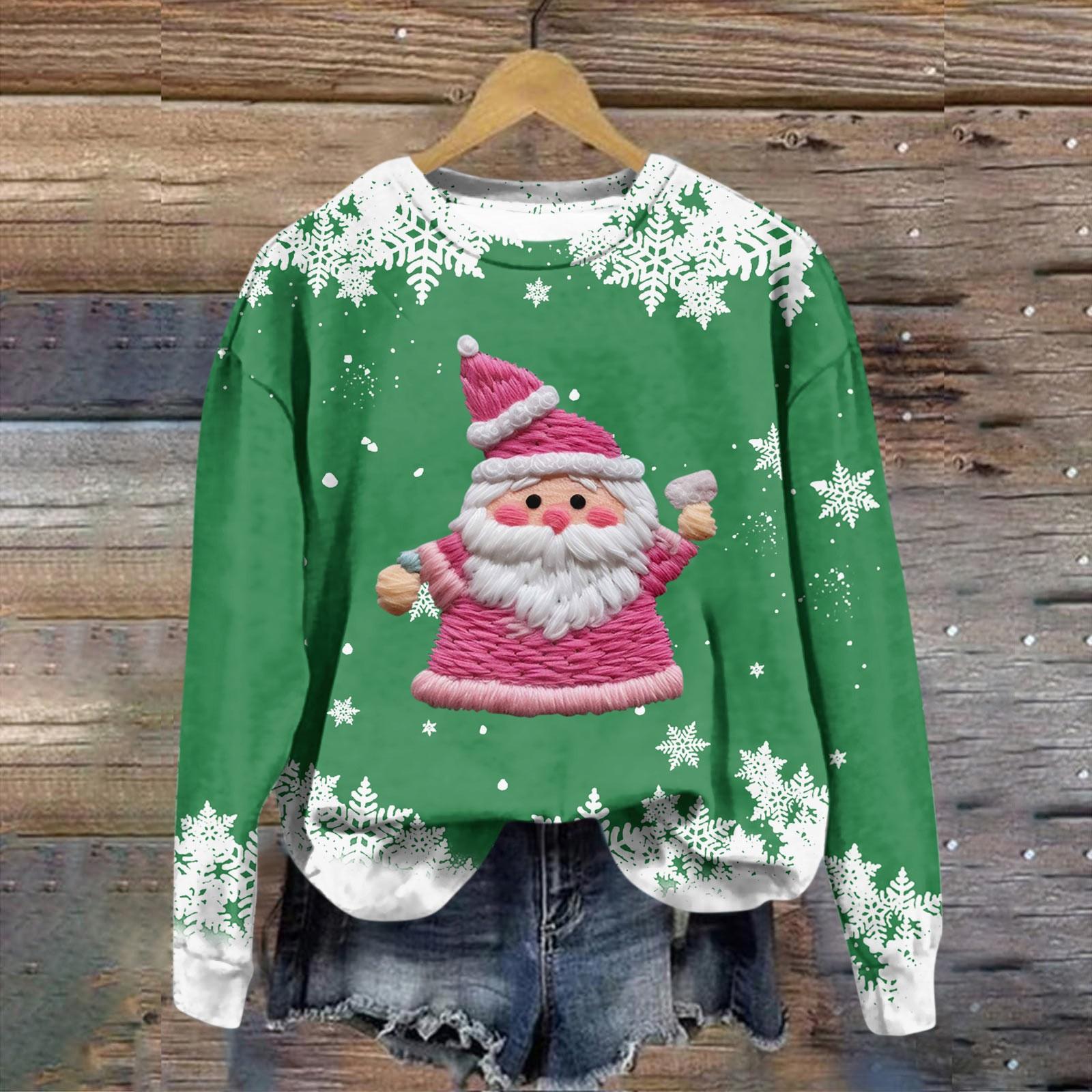 

Женская модная рождественская принтованная толстовка с длинным рукавом и круглым вырезом L зелёный