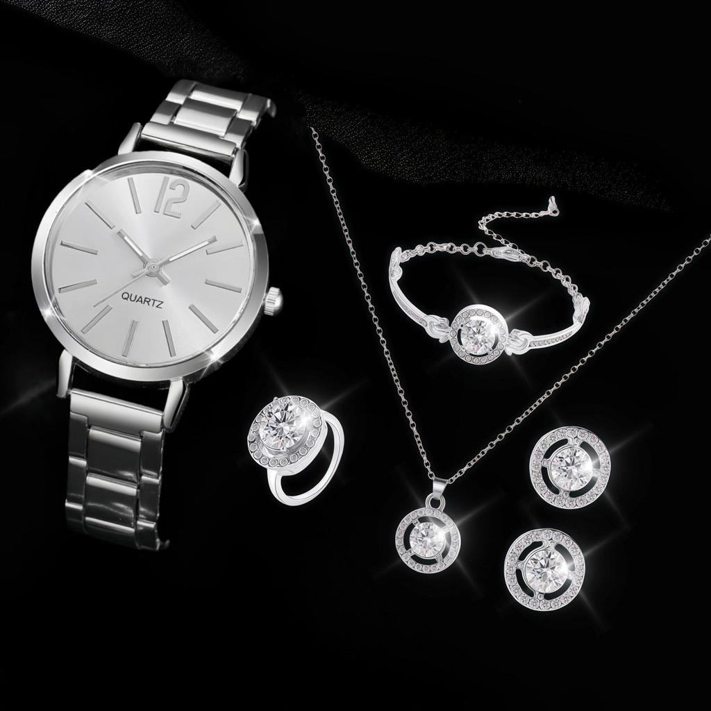 Women's Trendy Stainless Steel Quartz Watch & Bracelet Set