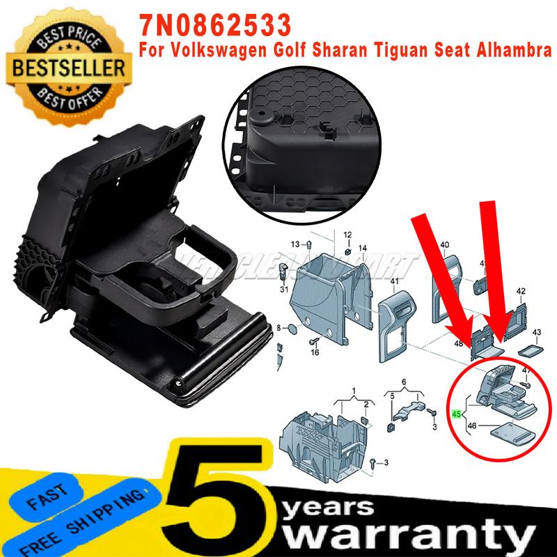 New 7N0862533 For VW Golf Sharan MK2 Tiguan MK1 Seat Alhambra MK2 Dual Cup HolderRear Drinking Cup Bracket Black car accessories