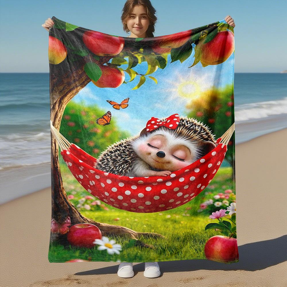 1PC Hedgehog, HammockOutdoor Flannel Blanket - Soft Plush Decor for Picnics, camping, Bedroom, Playroom, Office, or Lunch Break 1324A