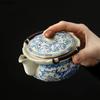 Blue and White Ru Kiln Hand-held Teapot Vintage Ceramic Teapot Single Pot Tea Brewing Utensil Kettle Household Kung Fu Tea Set