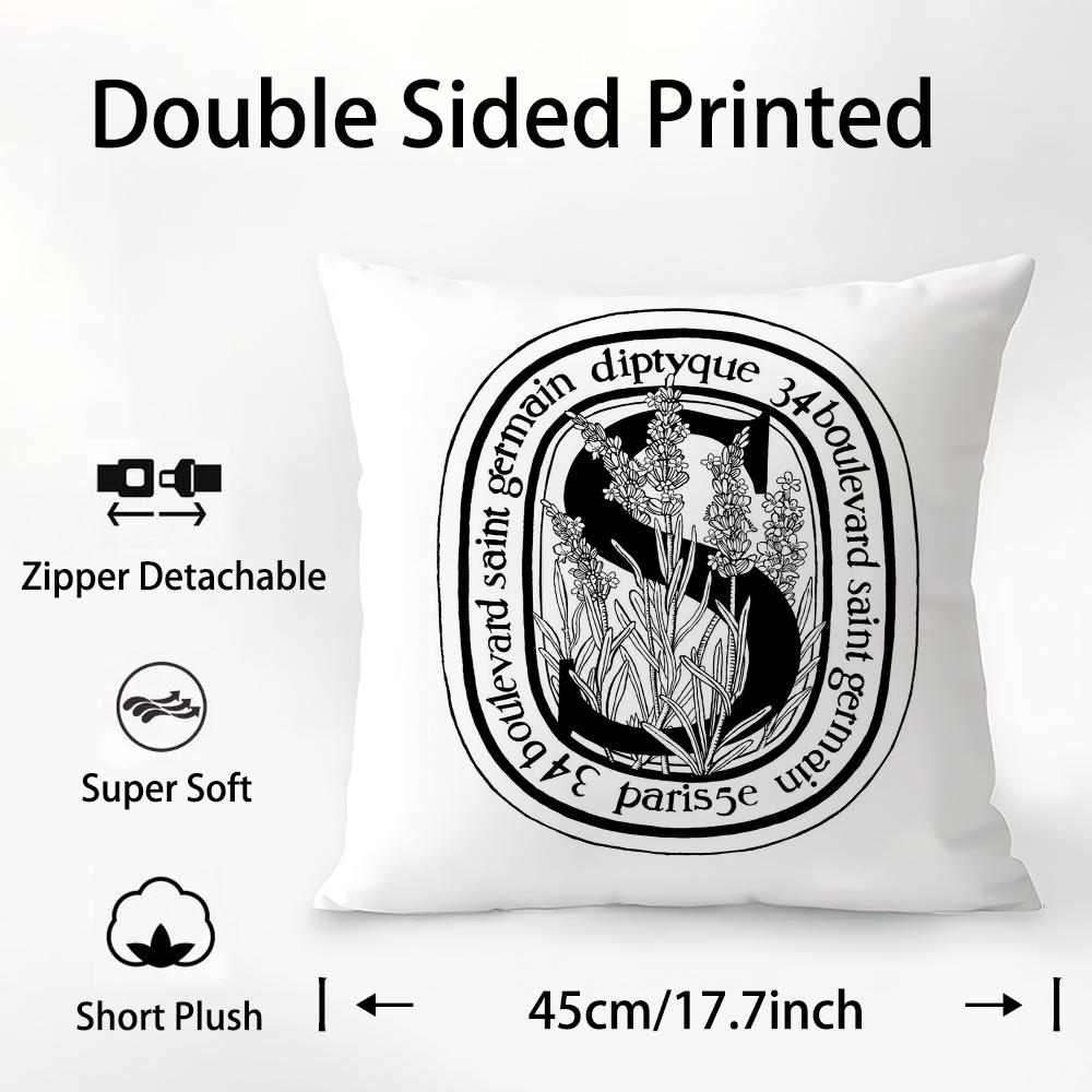 Luxury D-Diptyques Pillow Case Plush Fabric Soft Double Sided Print Sofa Cushion Cover Throw Pillow Covers