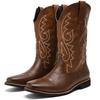 Men's Size 48 Leather High-Top Boots - Retro Cowboy Style for Spring, Autumn, and Winter