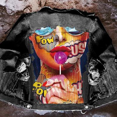 1492 * Lollipop Graffiti Illustration Denim Jacket Women European and American Trend Cross-border Trade Denim Jacket