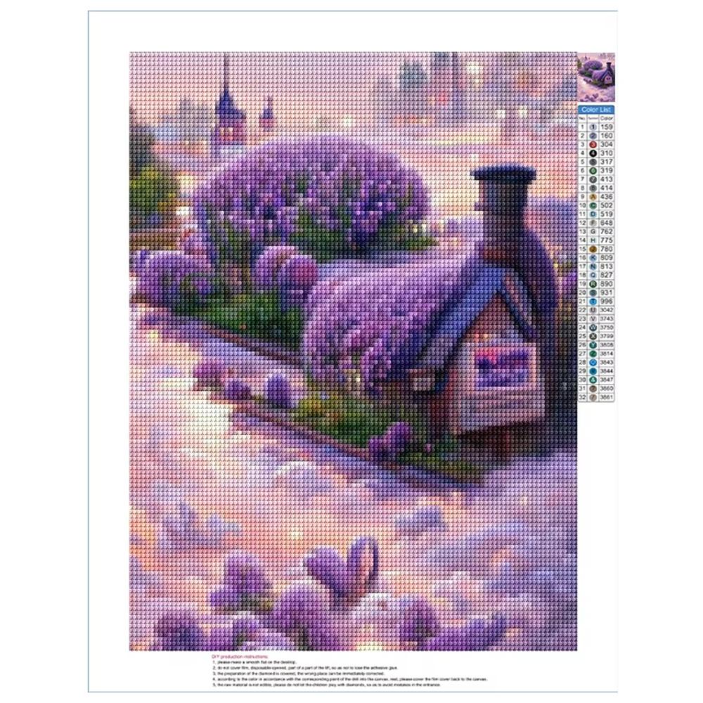 5D DIY Diamond Painting Beautiful Lavender House and Landscape Mosaic Diamond Embroidery Painting Full Rhinestone Home Decor
